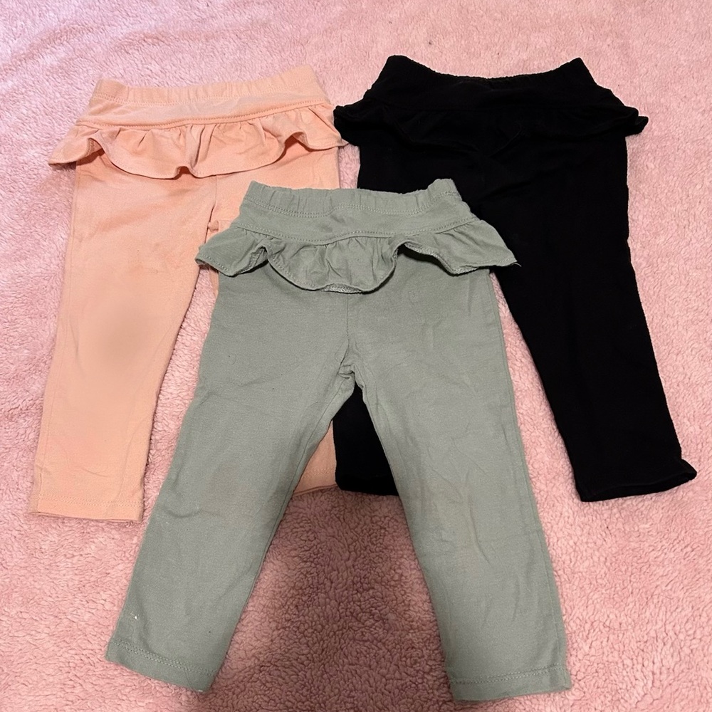 Stylish Kids Ruffle Leggings - Black, Green, and Pink